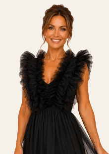 Espectacular maxi vestido con tul en capas