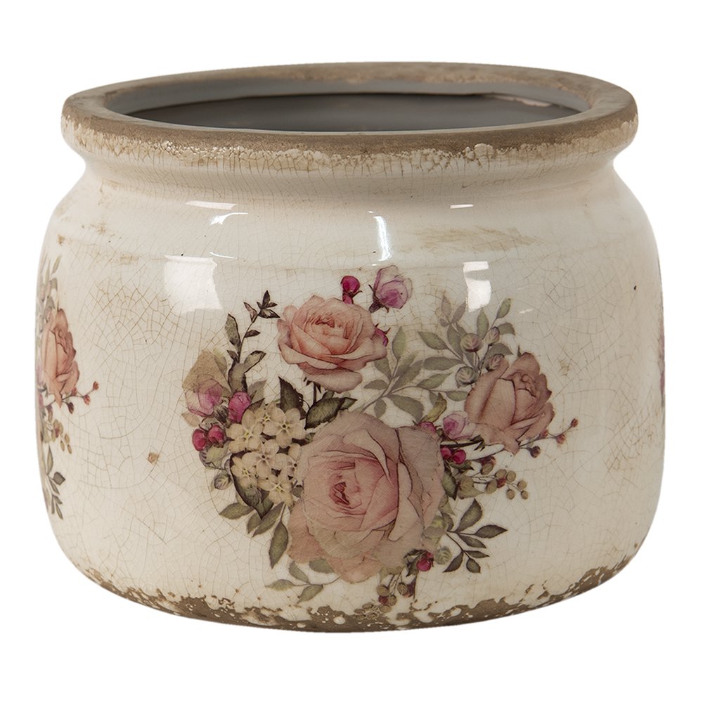 Keramieke bloempot botanisch roze