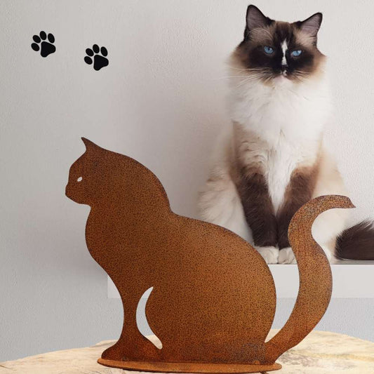 Rustieke deco kat "Cleo" | op grondplaat | Tuindecoratie vintage decoratief figuur van metaal