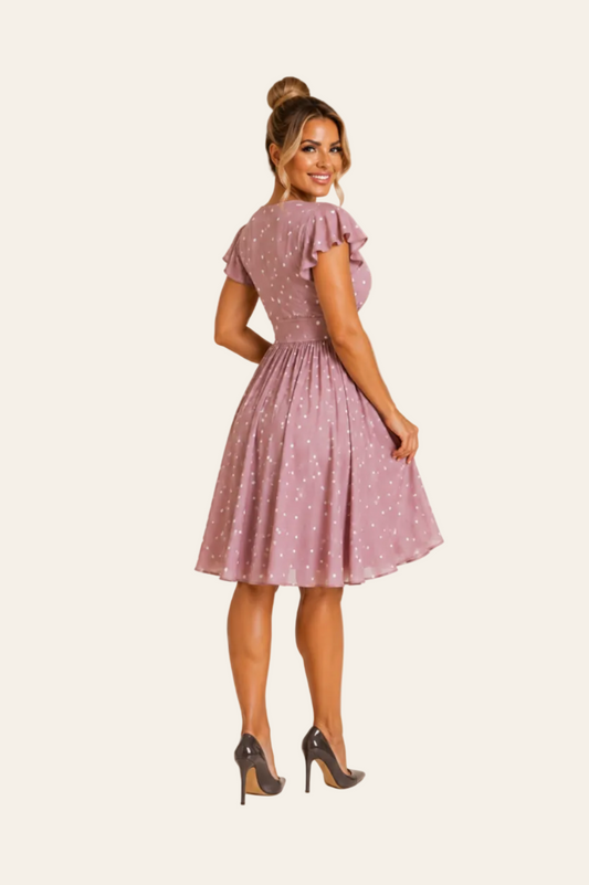 Elegante midi-jurk met polka dots en ruchemouwen