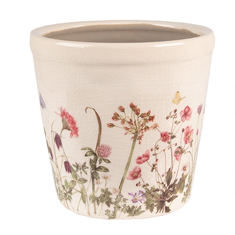 Keramieke bloempot bloemen en vlinders