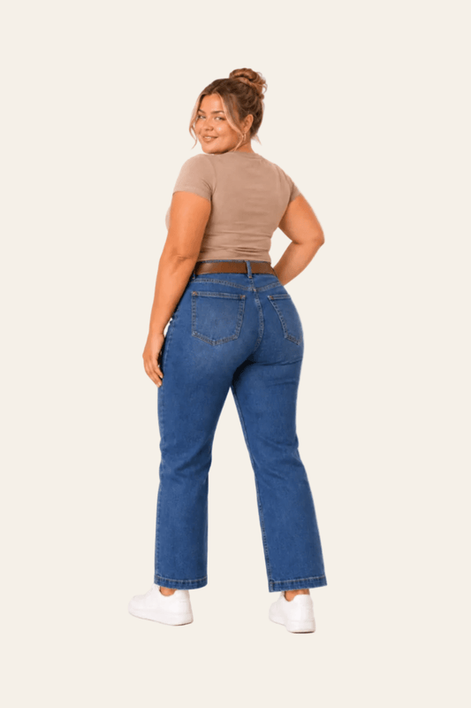 Women's Straight High-Waist Jeans with Detachable Belt