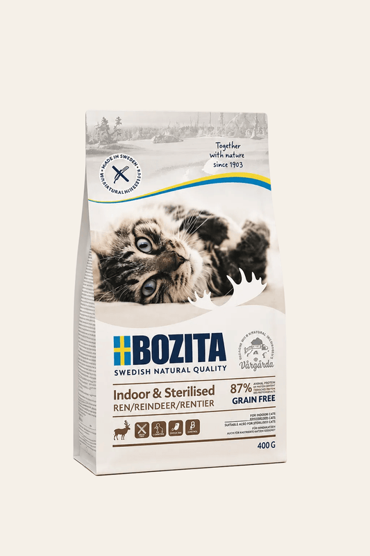 Bozita indoor & sterilised rendier graanvrije premium kattenvoeding 400 g.