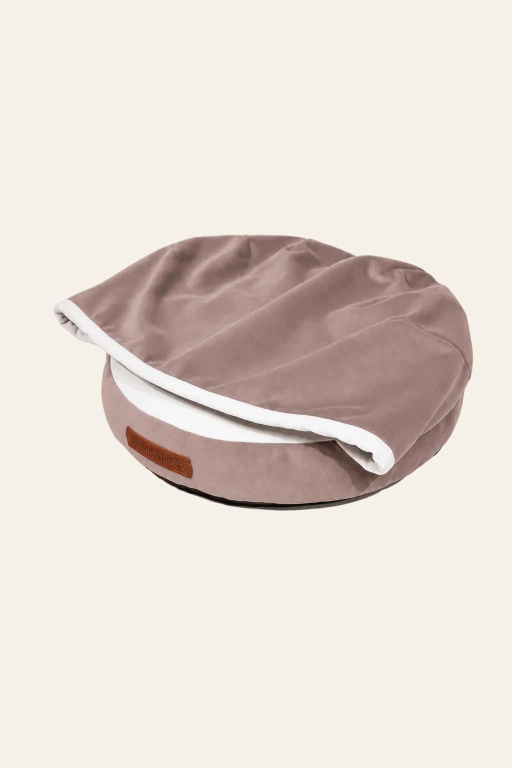 Nest hondenbed van beige meubelfluweel