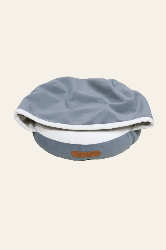 Nest hondenbed van blauw meubelfluweel