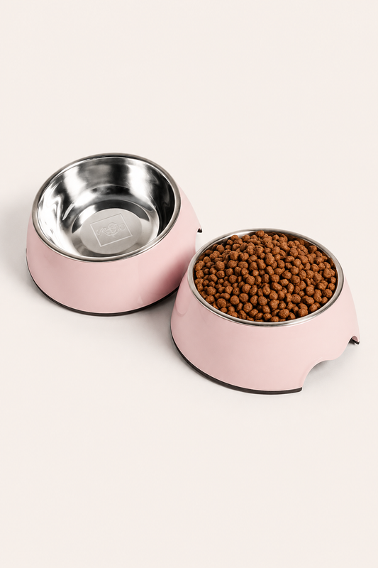 Voerbak set 2 delig roze