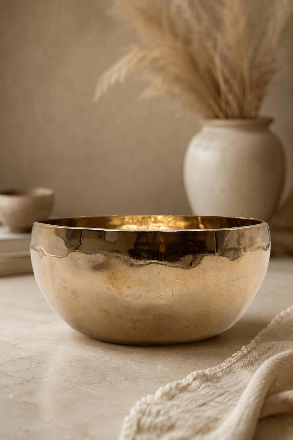 Extra grote glanzende handgemaakte bronzen klankschaal