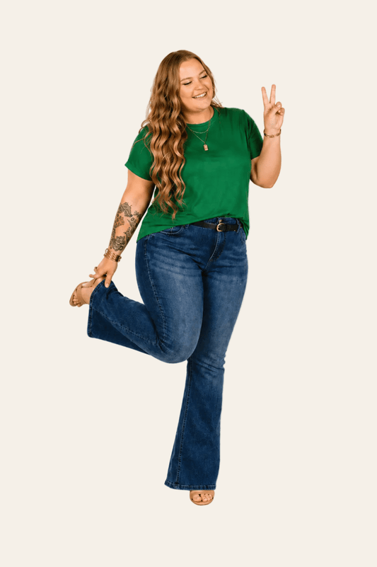 Donkergroen T-shirt met ronde hals