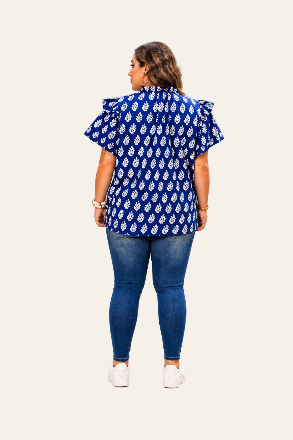 Blauwe blouse met botanische print