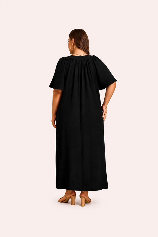 Zwarte losse maxi jurk met V hals
