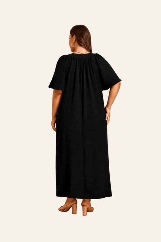 Zwarte losse maxi jurk met V hals