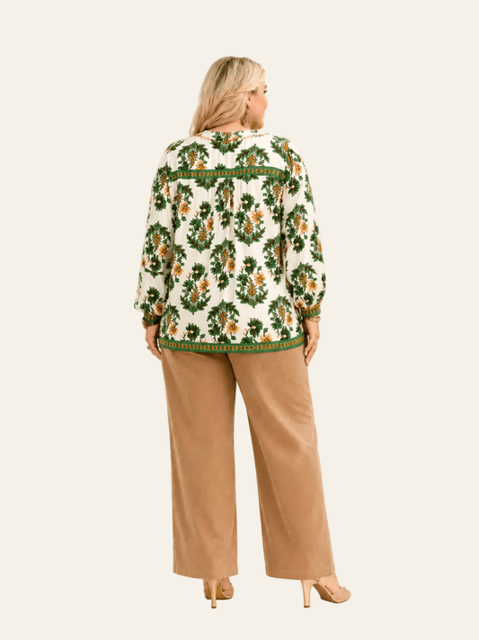 Groene gebloemde blouse