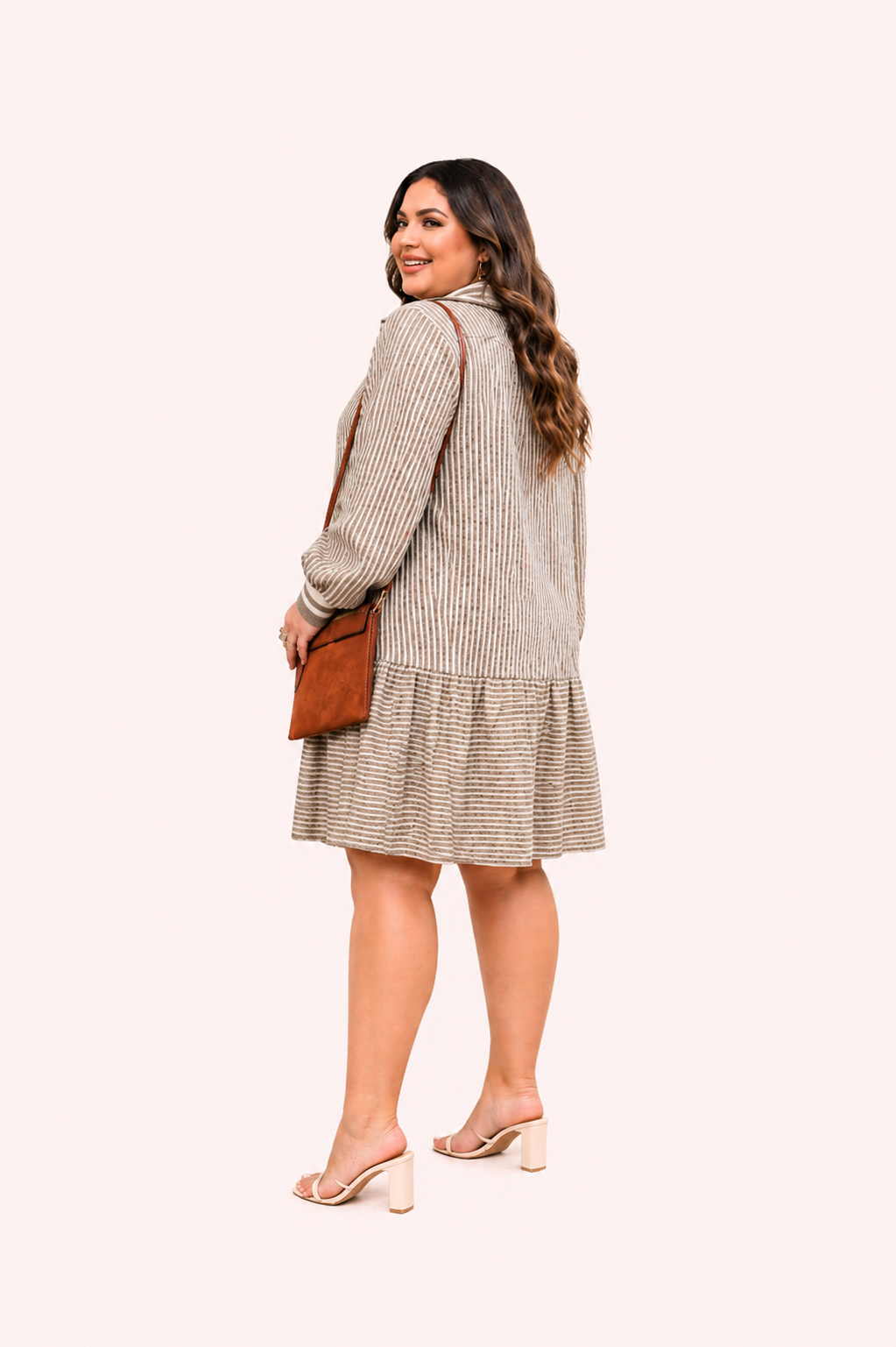 Kaki gestreepte mini jurk met rits