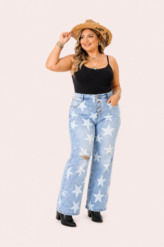 Lichtblauwe jeans met sterrenprint