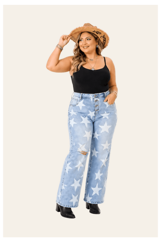 Lichtblauwe jeans met sterrenprint