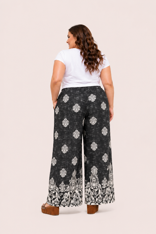 Zwarte broek met geometrische etnische print