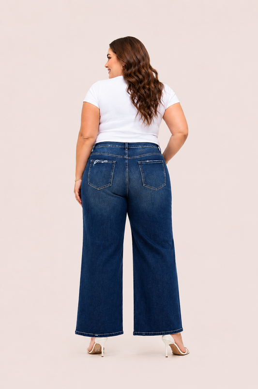 Stonewash blauwe jeans met hoge taille