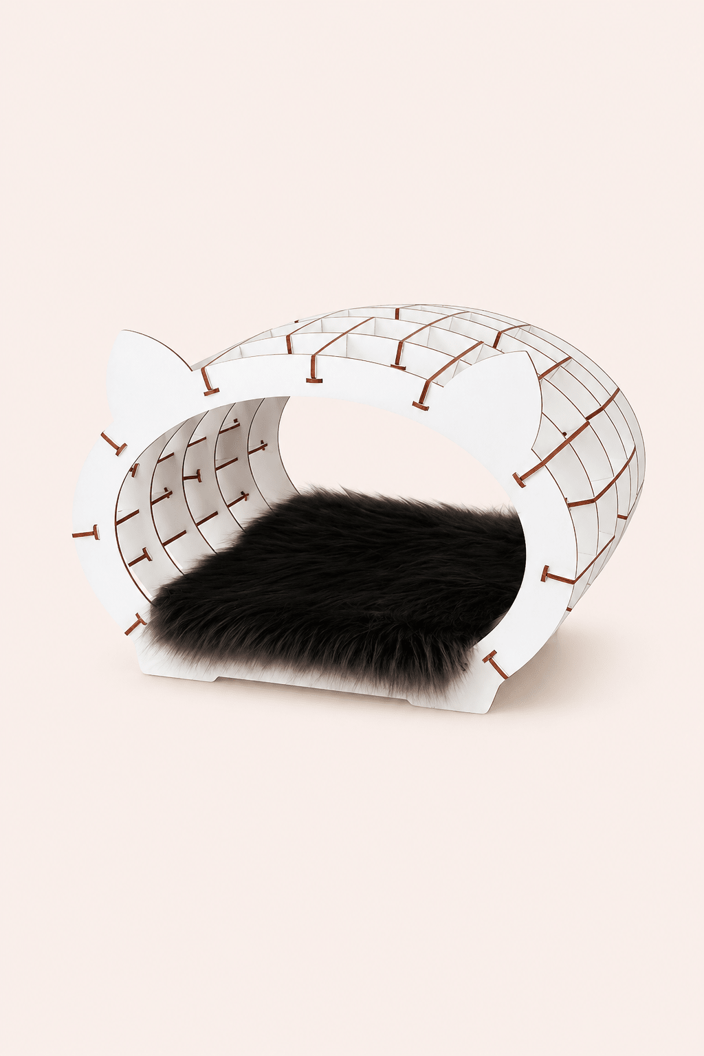 Houten huisje met pluche vachtje zwart hoogwaardige afwerking LMA Animal Store