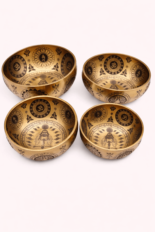 Pure messing gegraveerde yogi klankschalen set van 4
