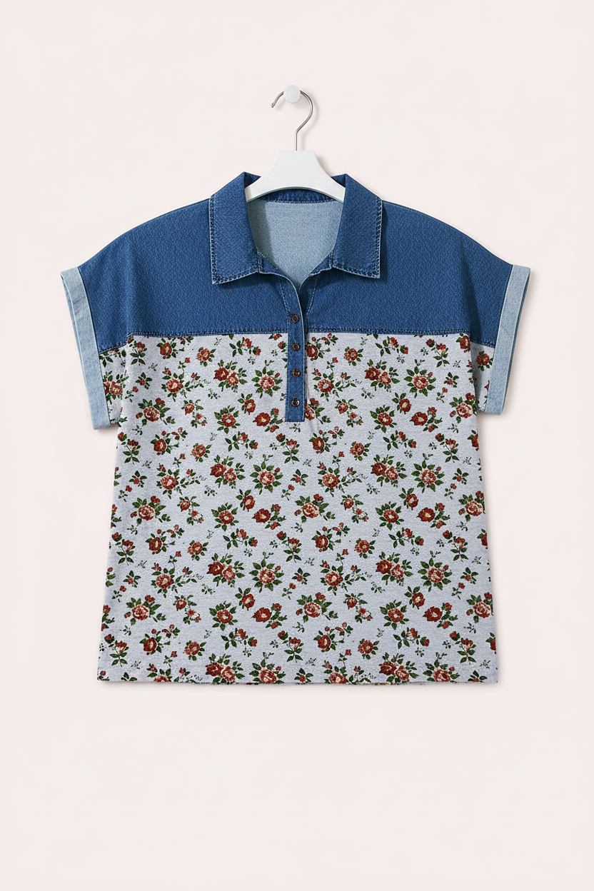 Polo met retro bloemenprint