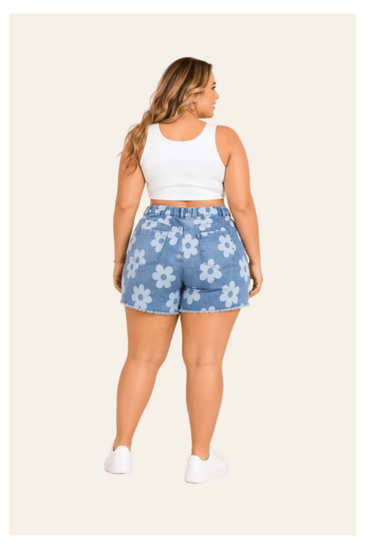 Denim short met bloemenprint