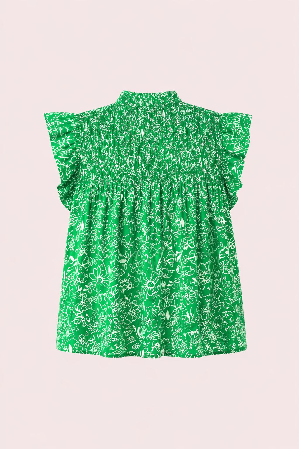 Groene gebloemde blouse met vlindermouwen