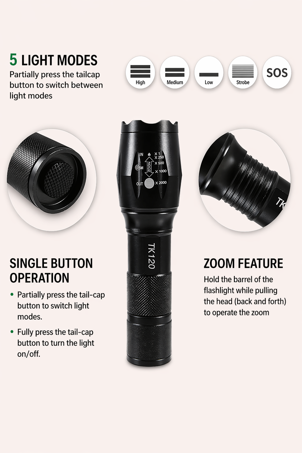 EcoGear FX TK120 LED Tactical Flashlight with Strobe
