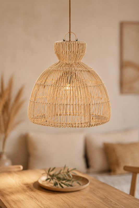 Rotan hanglamp naturel sculpturaal
