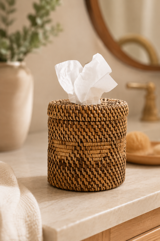 Rotan tissuedoos houder naturel bruin
