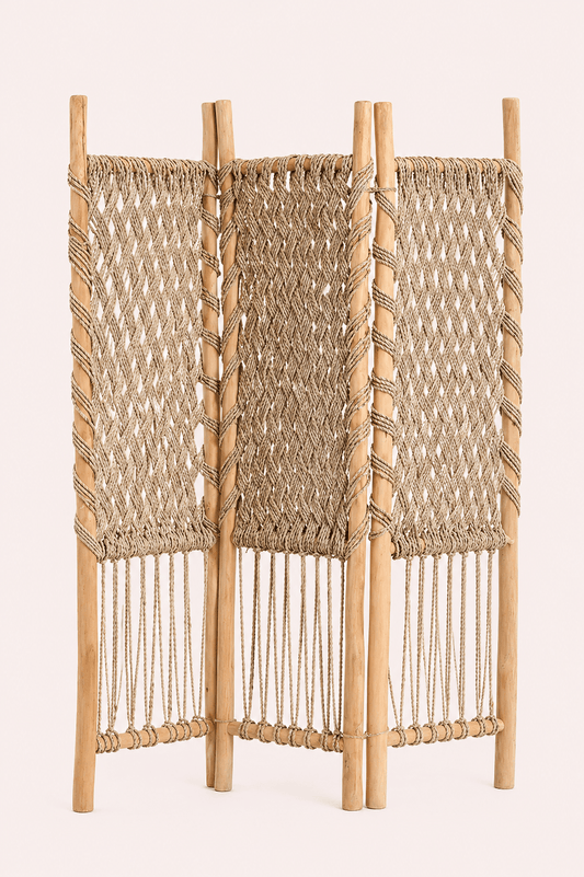 Kamerscherm naturel teak en zeegras