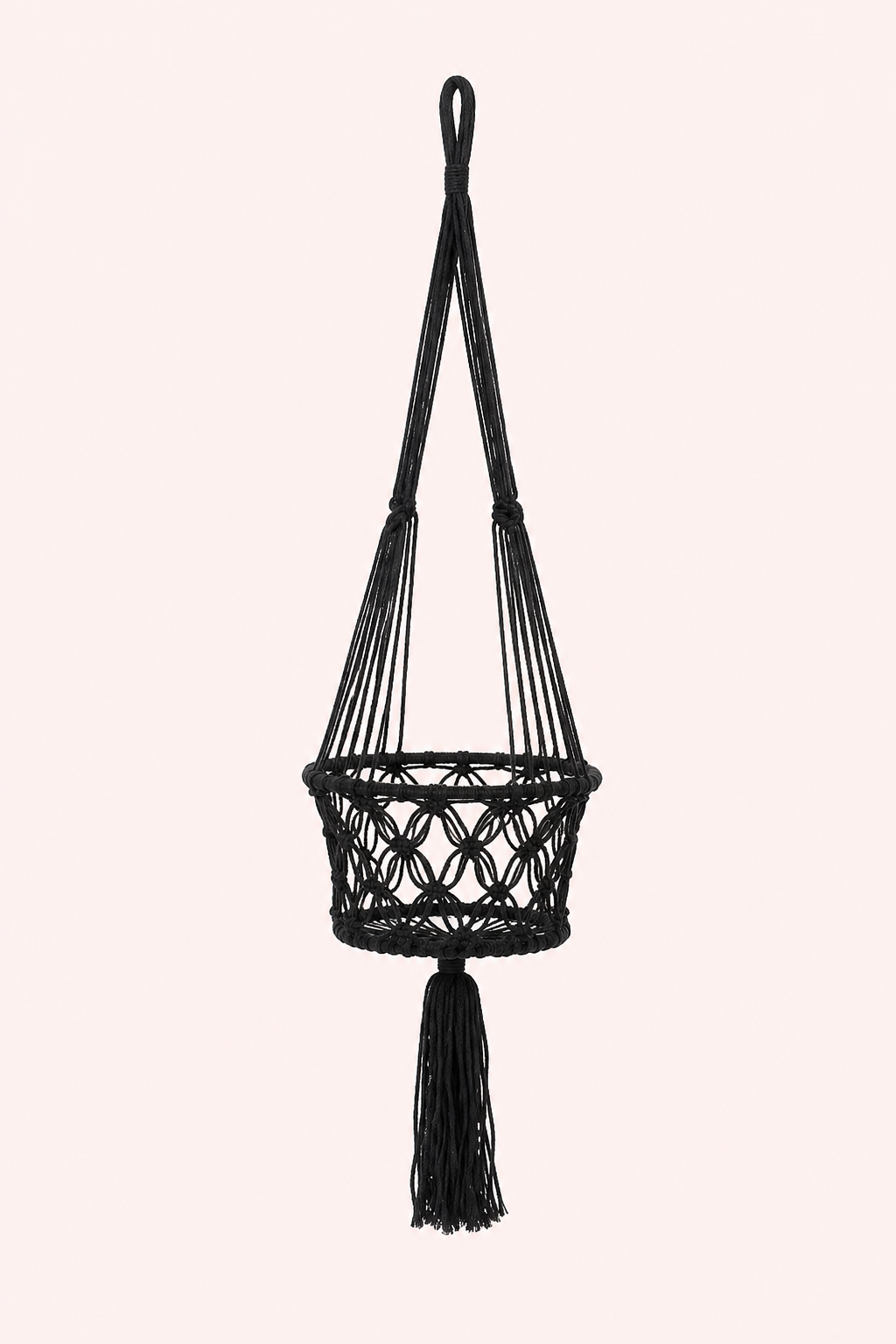 Macramé plantenhouder zwart katoen groot