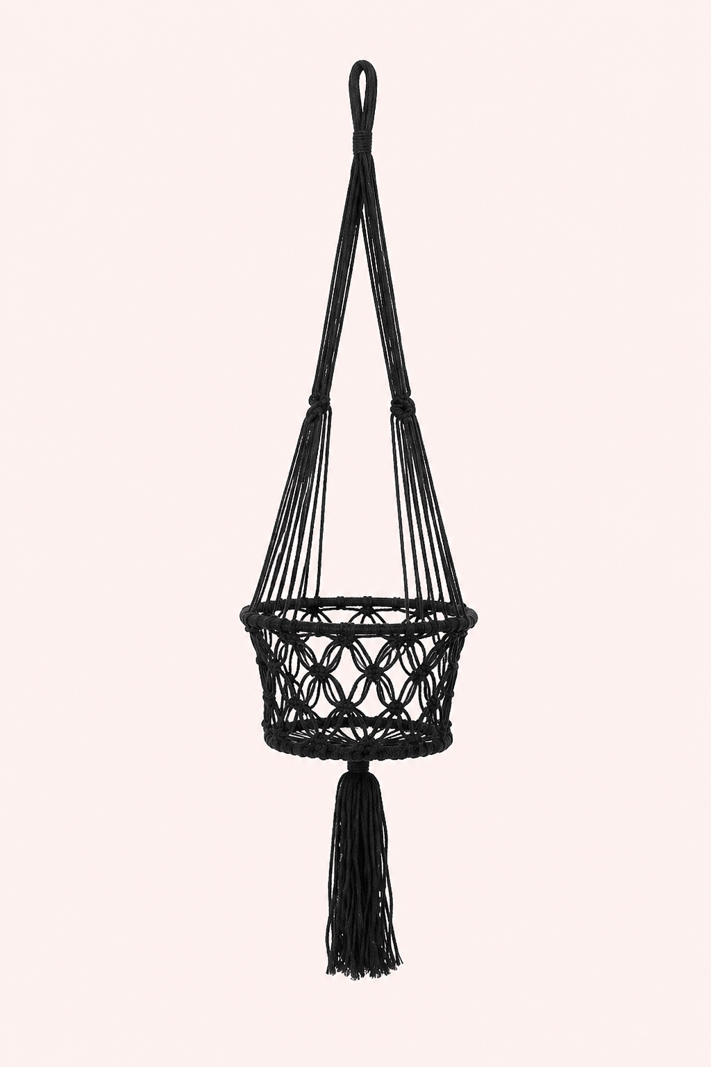 Macetero de macramé de algodón negro grande