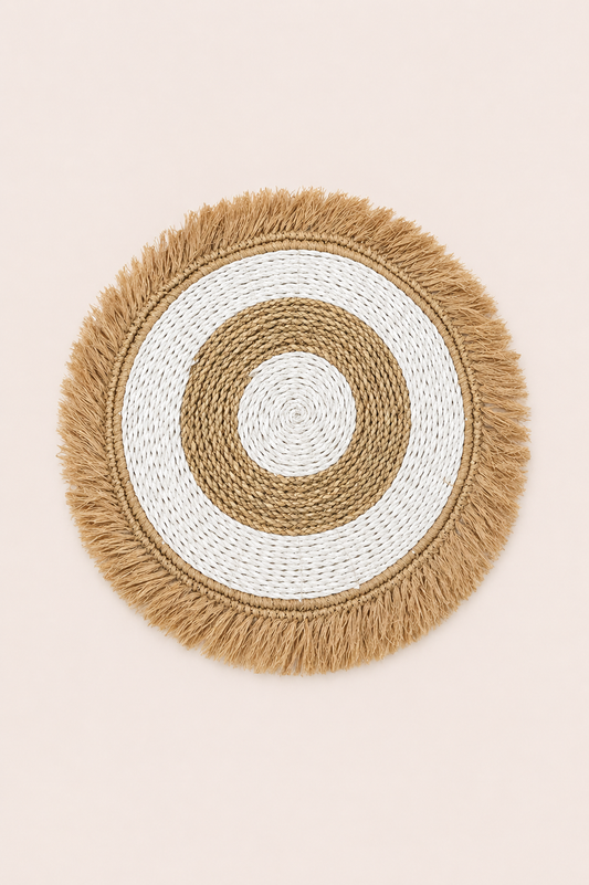 Placemat zeegras en raffia naturel wit