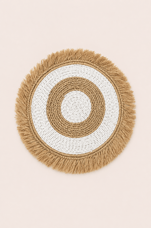 Placemat zeegras en raffia naturel wit