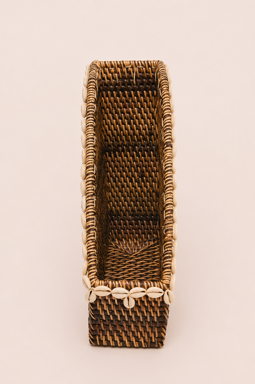 Bureauorganizer rotan met schelpenrand naturel bruin