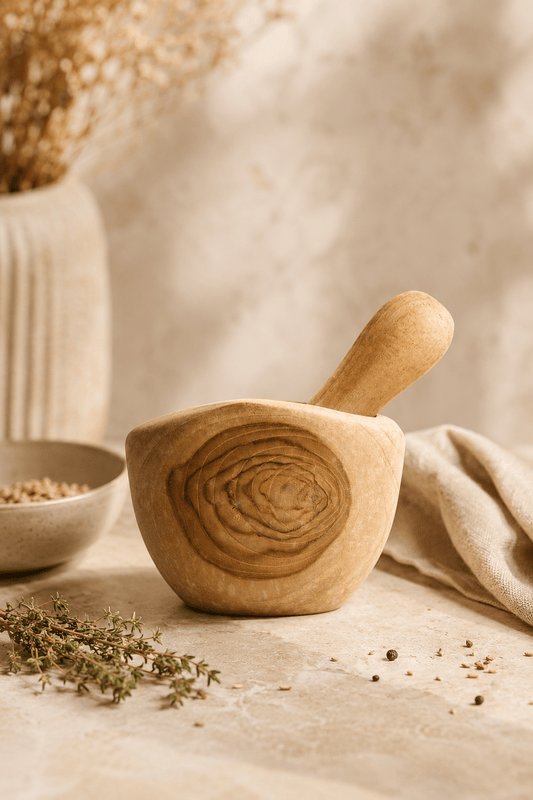 Mortier et pilon en teck, taille moyenne