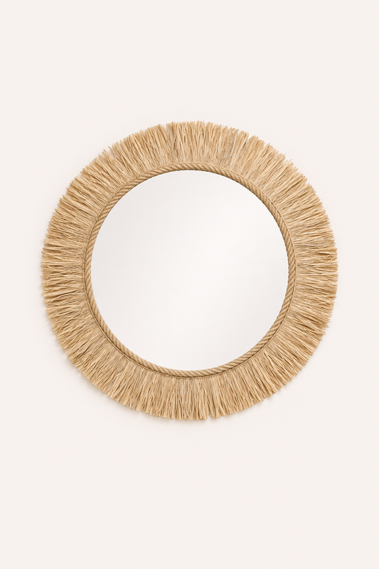 Ronde wandspiegel naturel raffia