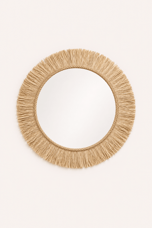 Ronde wandspiegel naturel raffia