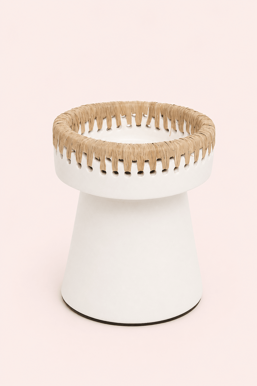 Terracotta kaarsenhouder wit met raffia accent