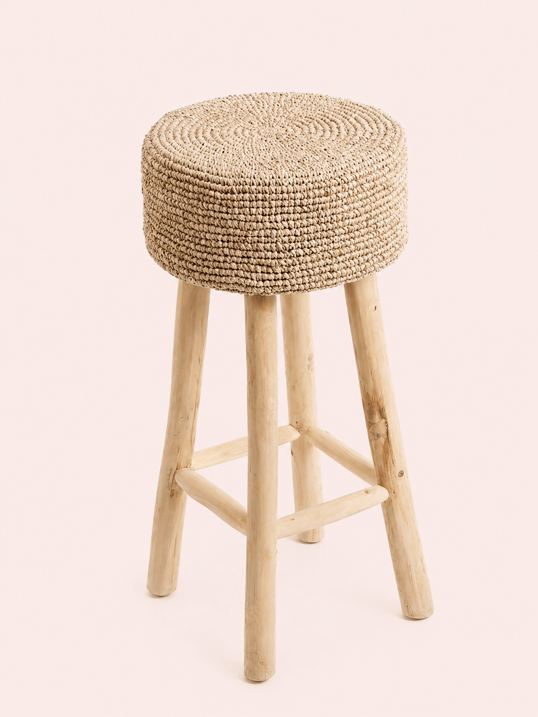 Barkruk teakhout met raffia naturel