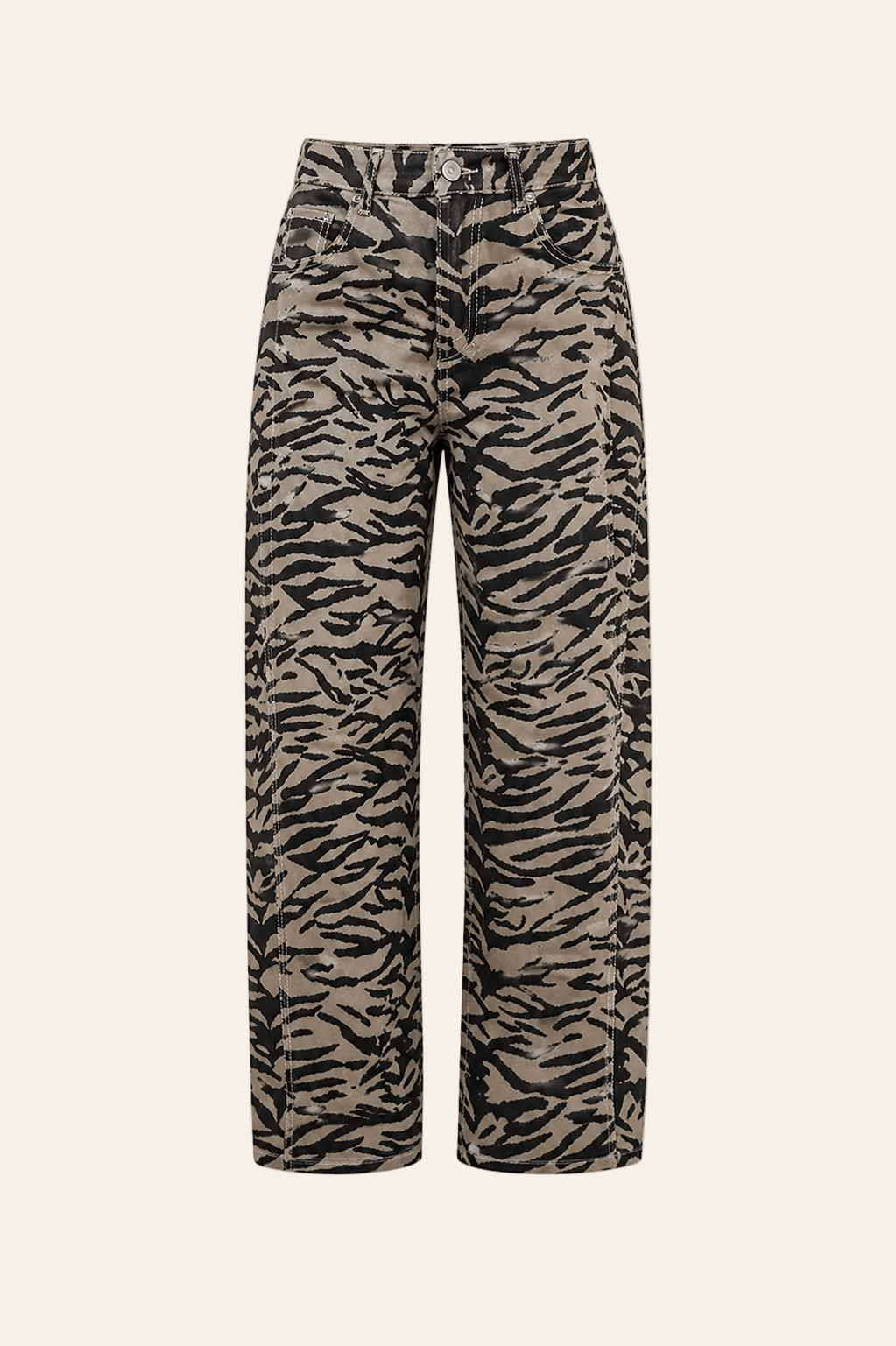 Jeans met zebraprint en wijde pijpen