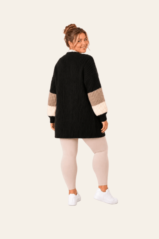 Women's cardigan with contrasting stripes on the sleeves