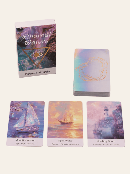 Ethereal Waters orakelkaarten – Sirens & Moonlight op een lichte beige achtergrond als een productfoto