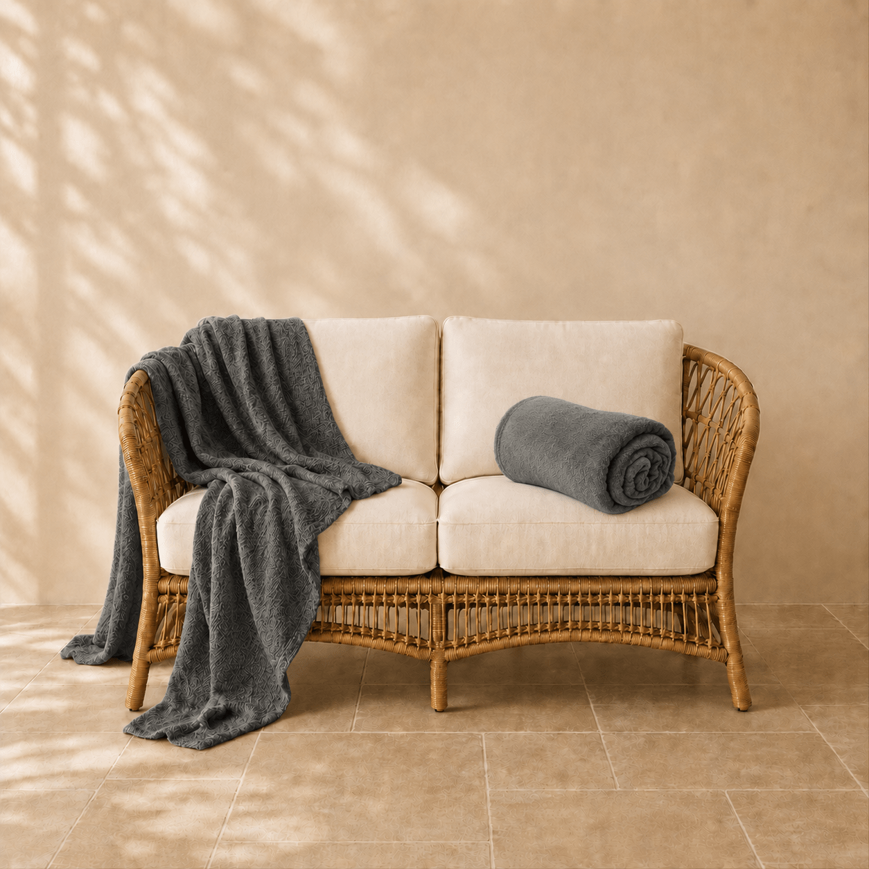 Famke fleece plaid in antracietkleur 130 × 180 cm, met aandacht voor materiaal, structuur en proportie.