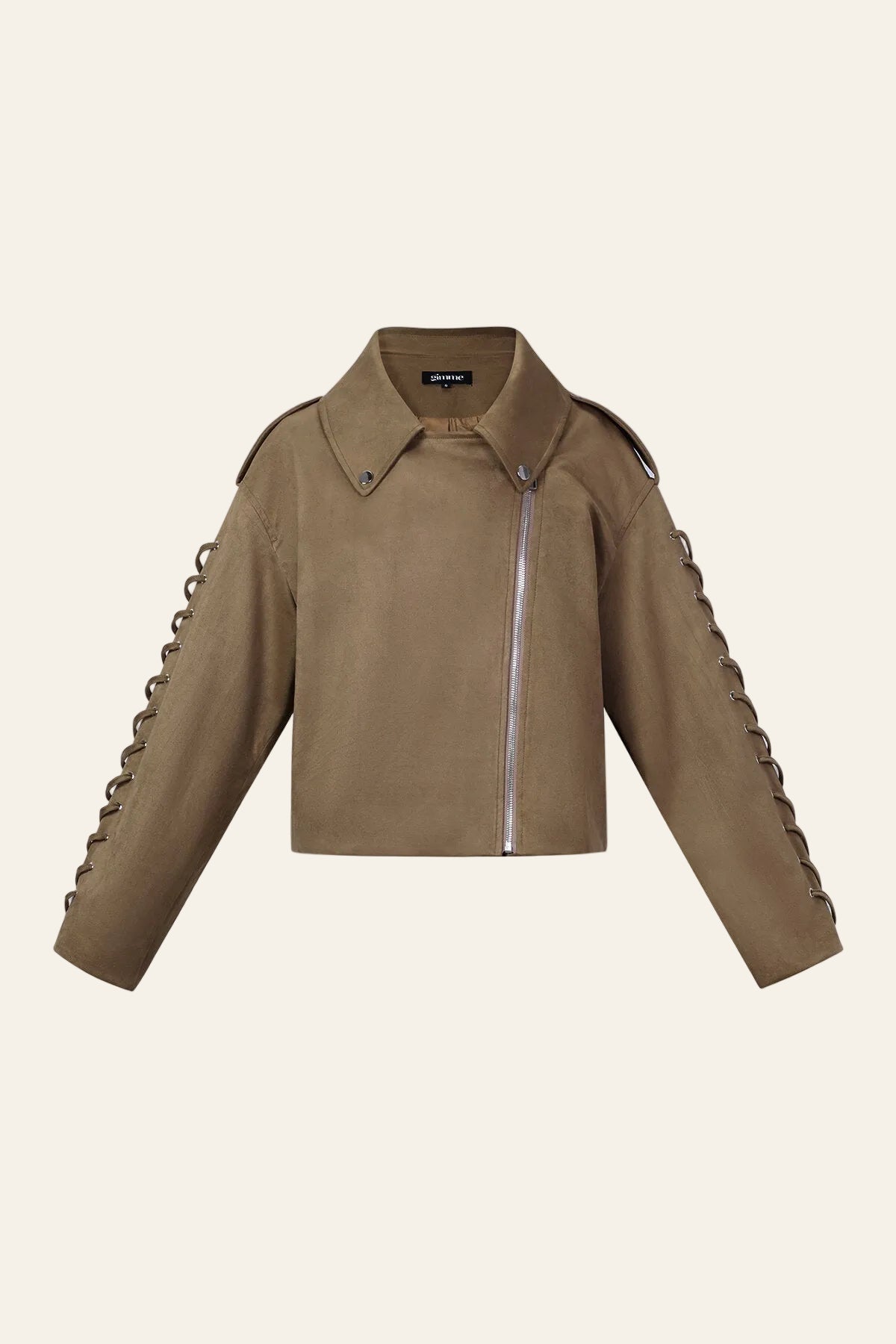 Gimme kortere dames street style jas met vetersluiting op de mouwen