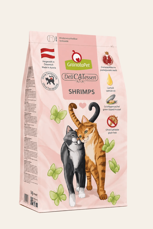 Granatapet delicatessen shrimps graanvrije droogvoeding voor volwassen katten 300g.