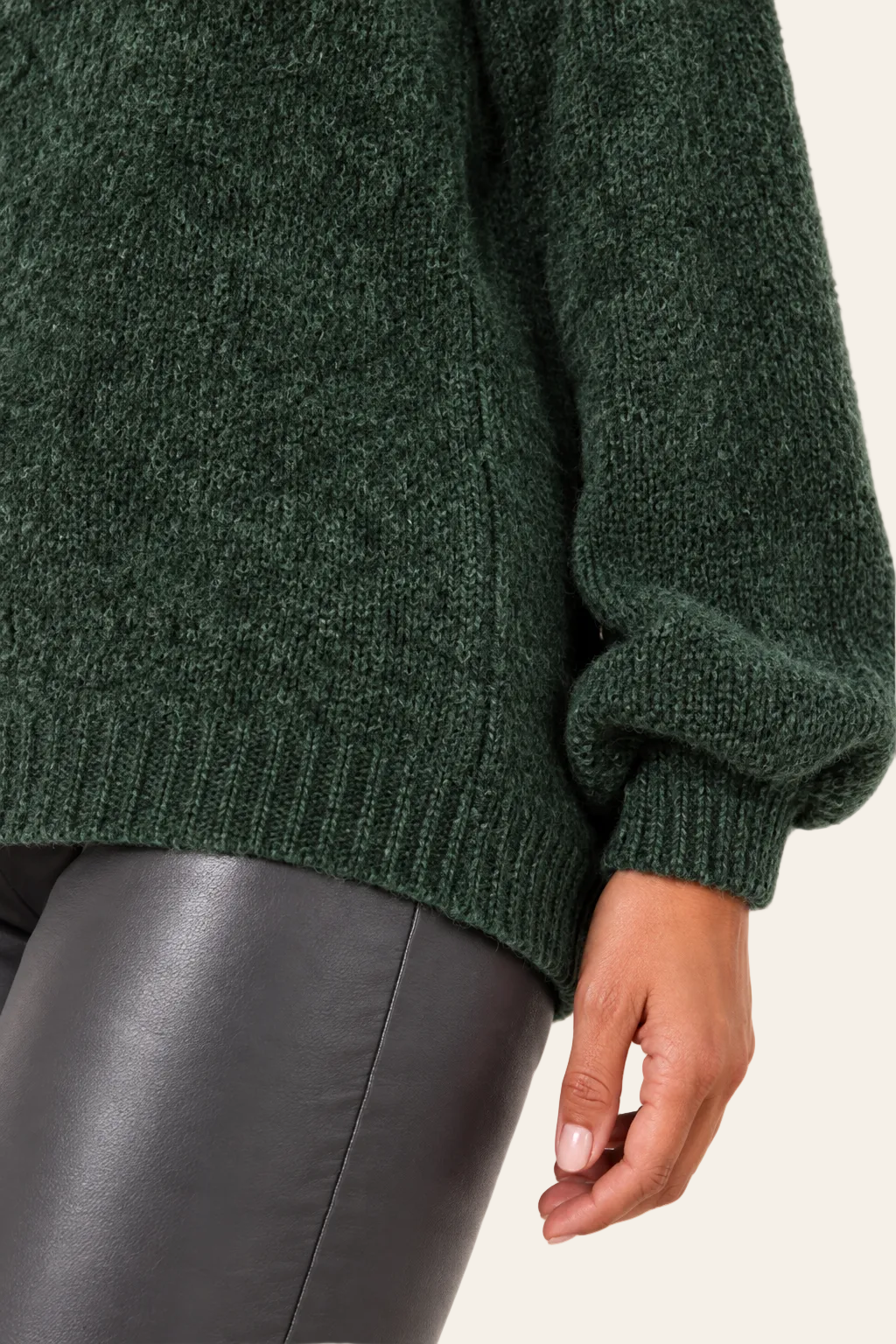 Groene premium wollen trui met kid mohair en lange mouwen