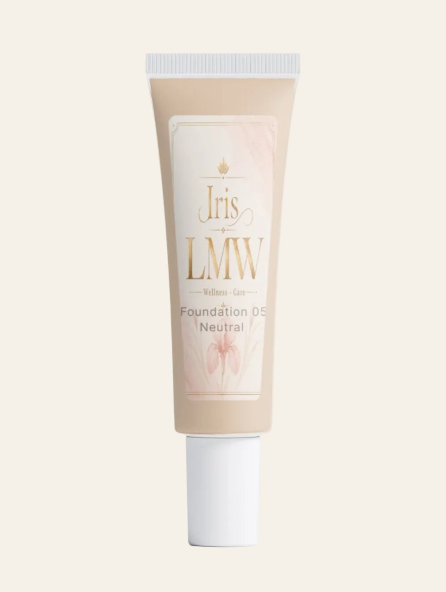 Iris LMW foundation tint 05 neutraal met zichtbaar productetiket.