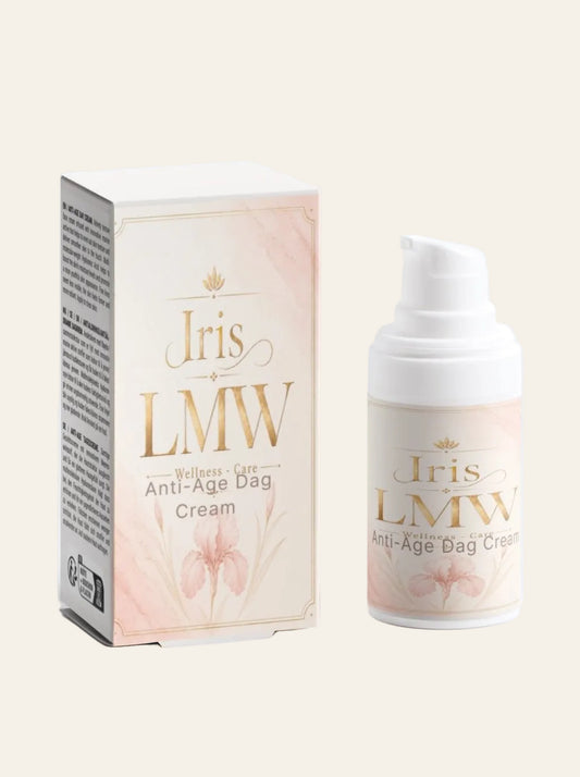 Iris LMW verzorgende anti-aging dagcrème in verpakking met zichtbaar etiket.