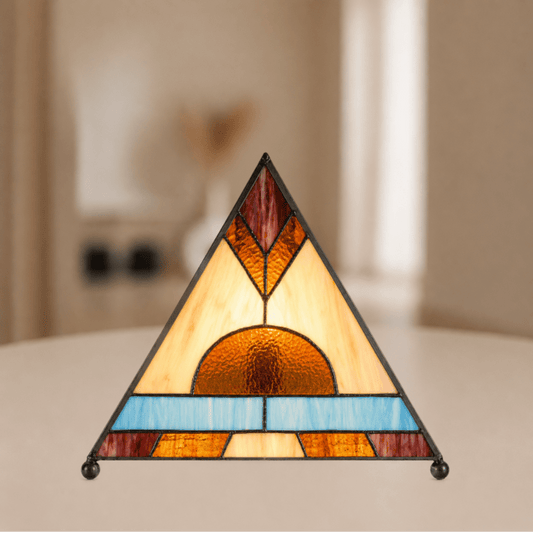 Tiffany tafellamp 26x26x30 cm bruin blauw glas geometrisch